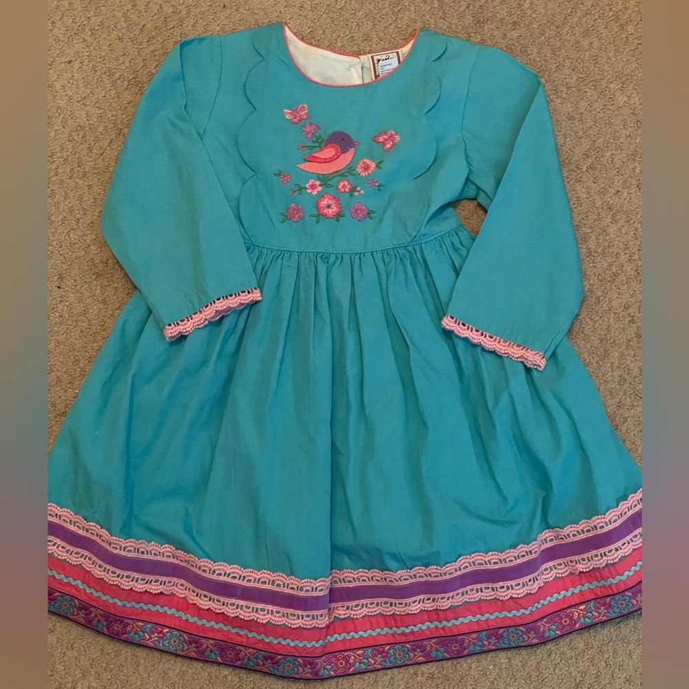 Cotton Kids 4T Bird Applique Dress Tie Back Twirl